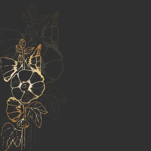 Квітковий Ескіз Золотою Лінією Чорному Тлі Шаблон Листівки Запрошення Або — стокове фото