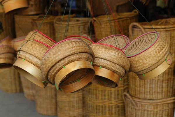 Kotak beras bambu, kontainer, kontainer, beras, kebijaksanaan di Thailand , — Stok Foto