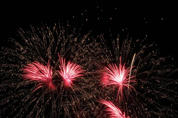 Gece gökyüzünde havai fişekler