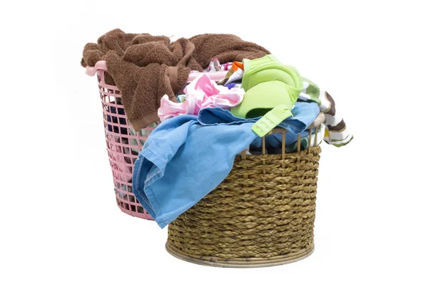 Pile of dirty laundry in a washing basket on a white background — Stock Photo, Image