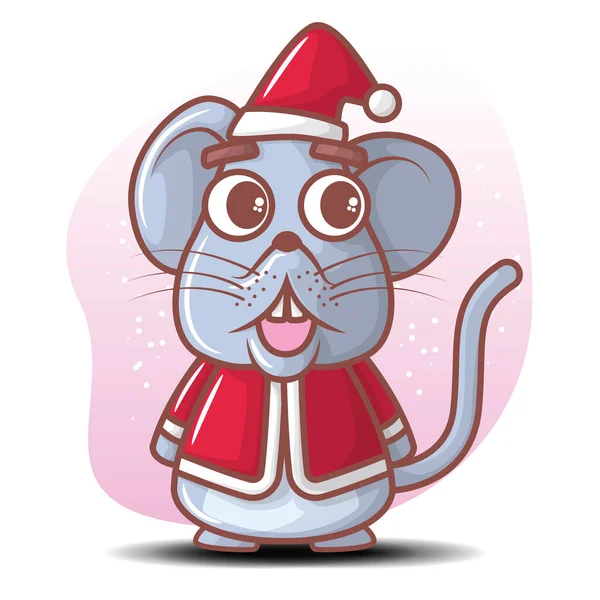 圣诞礼帽里可爱的卡通老鼠 — 图库矢量图片