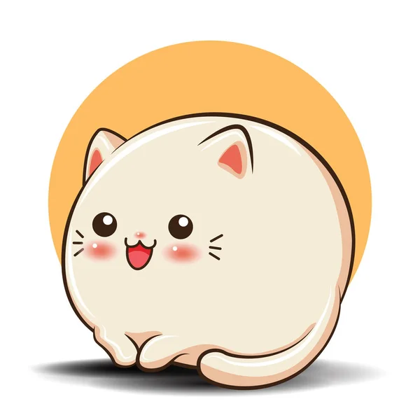 Kawaii Kucing Lucu Wajah Beruang Putih Latar Belakang Titik Biru — Stok