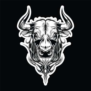 Boğa, boğa boyalı kabile etnik süsü. Vektör illüstrasyonu