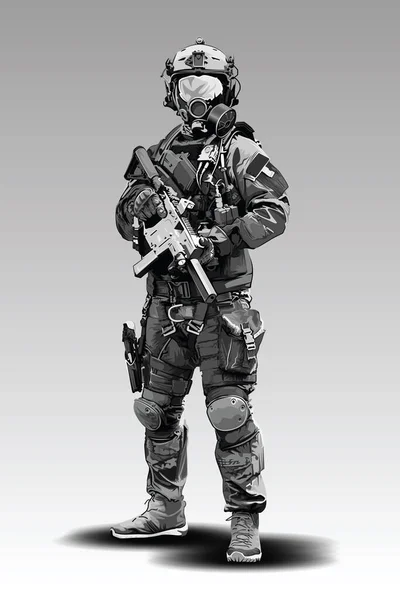 Vektor Polis Tactical Shoot Illustration Beväpnad Polis Militär Förbereder Sig — Stock vektor