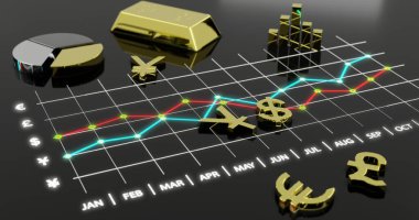 Finansal döviz borsası., 3D illüstrasyon.