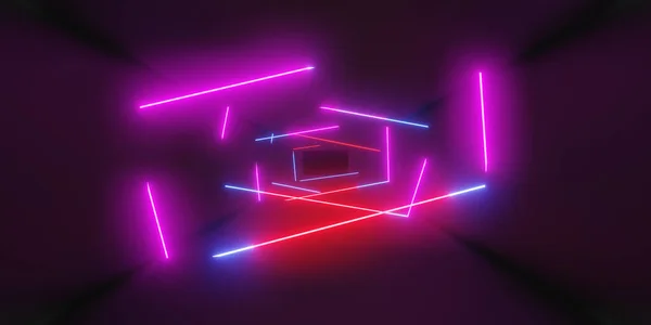 Renderizado Líneas Brillantes Luces Neón Fondo Psicodélico Abstracto Ultravioleta Colores — Foto de Stock