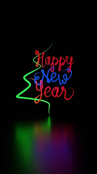 Rendering Happy New Year Text Neon Sign Black Background — Stock Photo, Image
