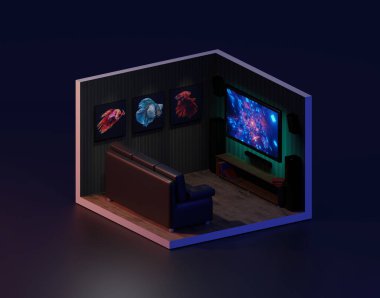 3D görüntüleme odası izometrik, 3D illüstrasyon.