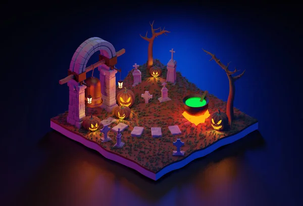 Rendering Halloween Scene Isometrisch — Stockfoto