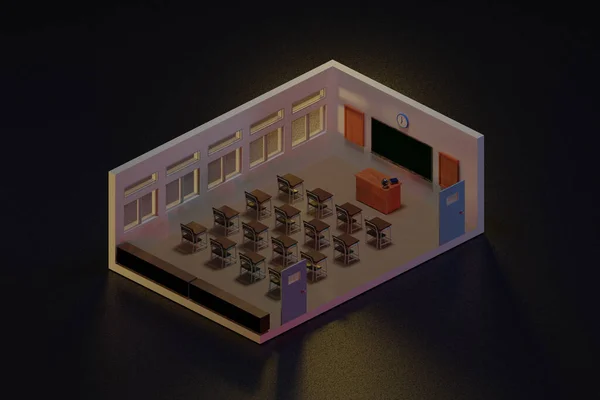 Rendering Klassenzimmer Isometrisch Illustration Zurück Zur Schule — Stockfoto