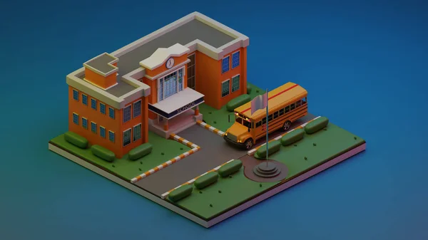 Render Isometric School School Bus Illustration — Stock Photo, Image