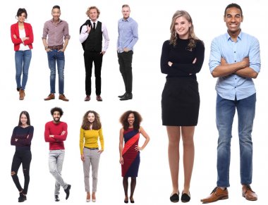 Bir grup beyaz arka plan önünde insan