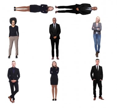 Bir grup beyaz arka plan önünde insan