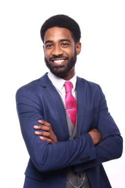 Beyaz arka plan önünde güzel iş adamı