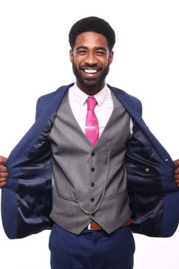 Beyaz arka plan önünde güzel iş adamı