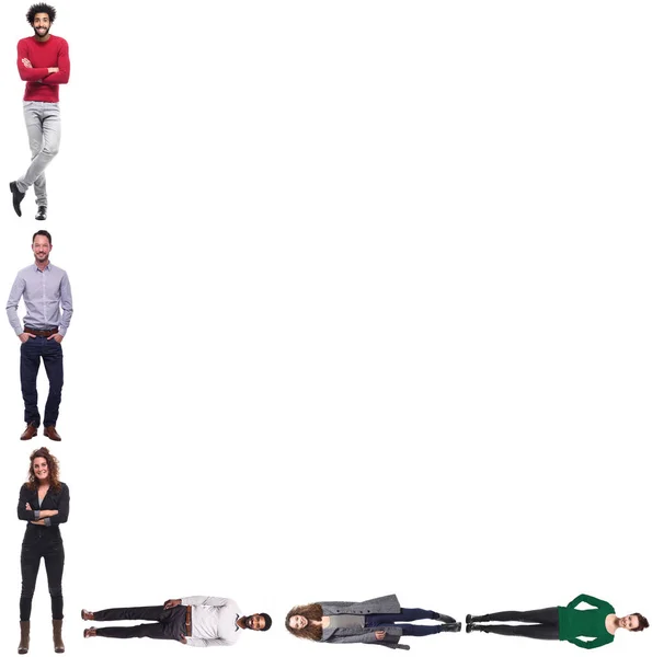 Gruppe Verschiedener Menschen Vor Weißem Hintergrund — Stockfoto