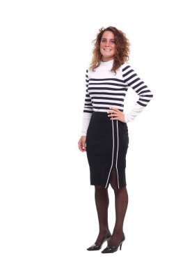 Beyaz arka plan önünde mutlu kadın