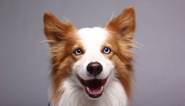 Beyaz arka plan önünde güzel mutlu köpek