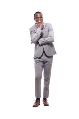 Beyaz arka plan önünde mutlu siyah adam