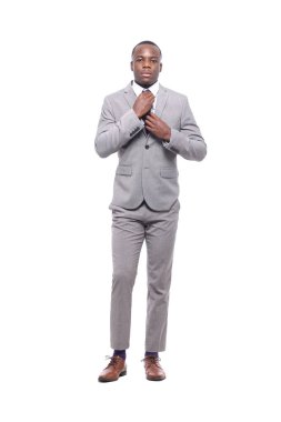 Beyaz arka plan önünde mutlu siyah adam