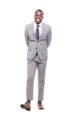 Beyaz arka plan önünde mutlu siyah adam