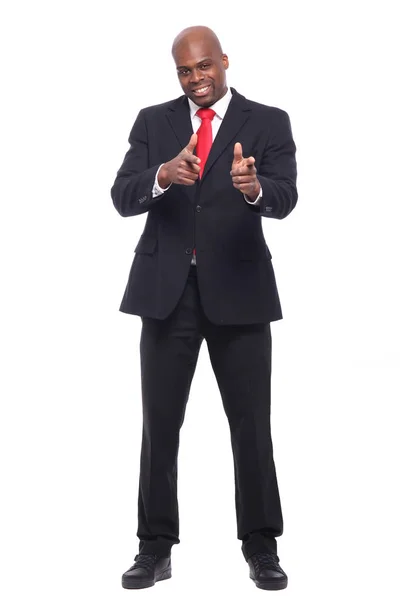 Happy Black Man Front White Background — Stock Photo, Image