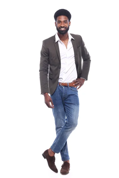 Happy Black Man Front White Background — Stock Photo, Image