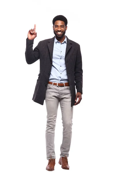 Beyaz Arka Plan Önünde Mutlu Siyah Adam — Stok fotoğraf