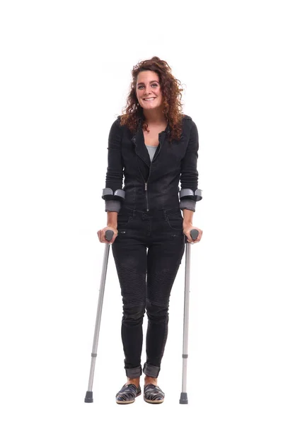 Mulher Handicapp Frente Fundo Branco — Fotografia de Stock