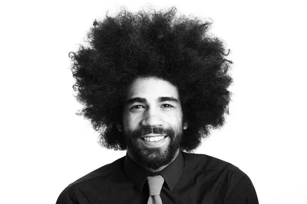 Feliz Afro Homem Frente Fundo Branco — Fotografia de Stock