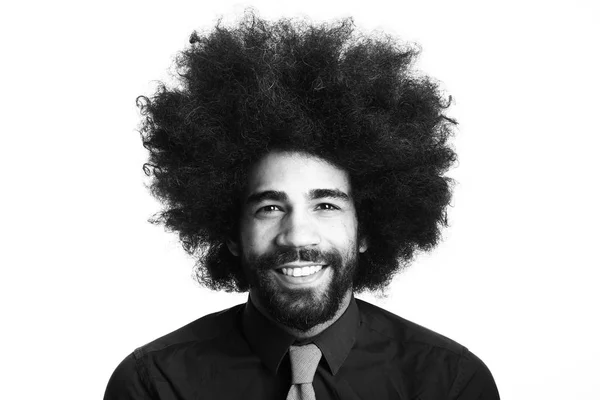 Felice Afro Uomo Fronte Uno Sfondo Bianco — Foto Stock