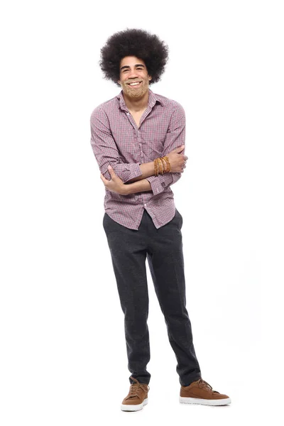 Happy Afro Man Front White Background — Stock Photo, Image