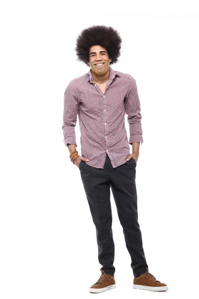 Szczęśliwy Człowiek Afro Przed Białym Tle — Zdjęcie stockowe