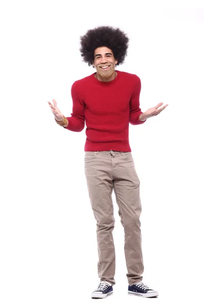 Feliz Hombre Afro Frente Fondo Blanco — Foto de Stock