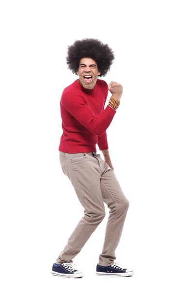 Beyaz Arka Plan Önünde Mutlu Afro Adam — Stok fotoğraf