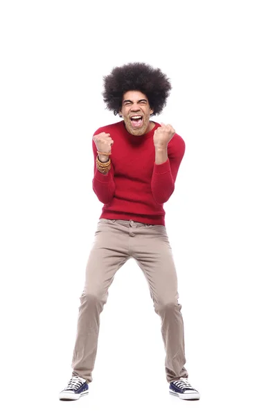 Feliz Hombre Afro Frente Fondo Blanco — Foto de Stock