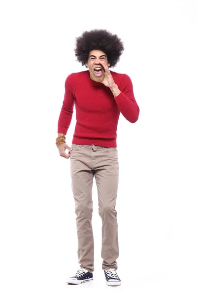 Feliz Hombre Afro Frente Fondo Blanco — Foto de Stock