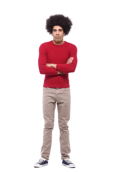 Feliz Hombre Afro Frente Fondo Blanco — Foto de Stock