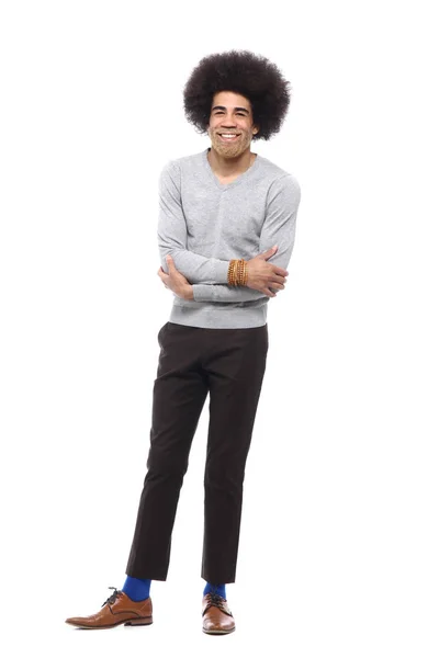 Feliz Afro Homem Frente Fundo Branco — Fotografia de Stock