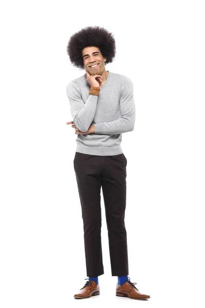 Счастливый Афро Человек Белом Фоне — стоковое фото