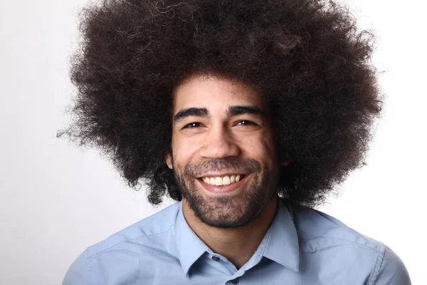 Retrato Homem Afro Feliz — Fotografia de Stock