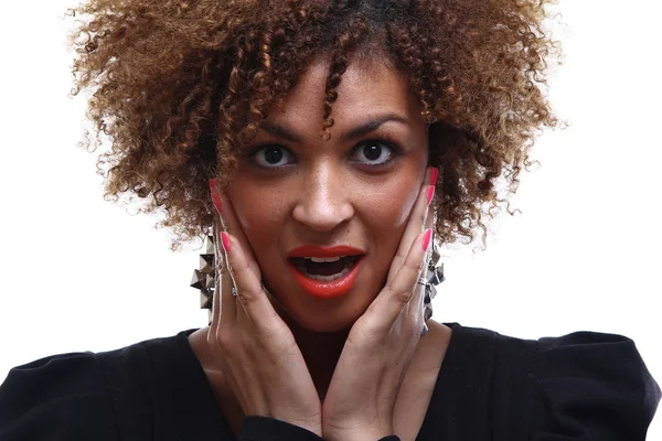 Retrato Uma Bela Mulher Afro — Fotografia de Stock