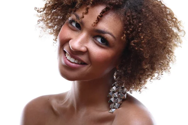 Retrato Uma Bela Mulher Afro — Fotografia de Stock