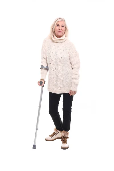 Beautiful Injured Grandma Front White Background — Stock Photo, Image