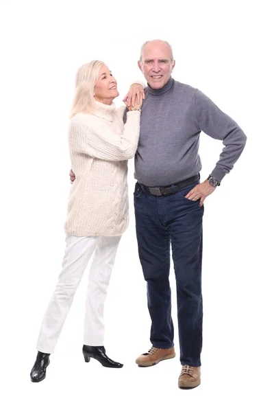 happy grandma and grandfather in front of a white background