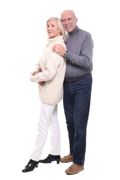 Glückliche Oma Und Opa Vor Weißem Hintergrund — Stockfoto