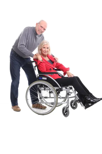 Feliz Abuela Abuelo Delante Fondo Blanco — Foto de Stock