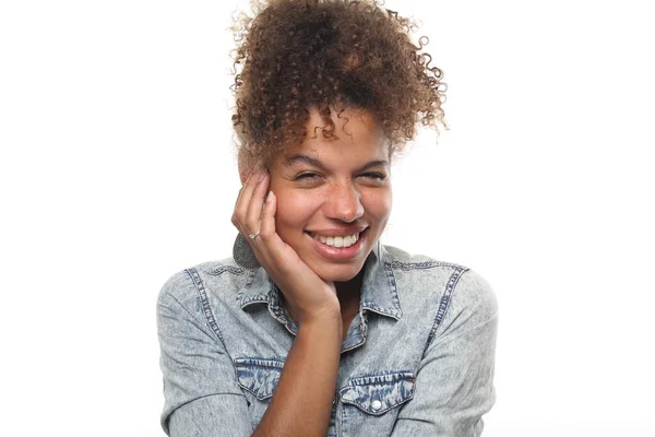 Krásná Žena Šťastná Afro — Stock fotografie