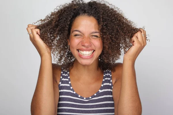 Krásná Žena Šťastná Afro — Stock fotografie