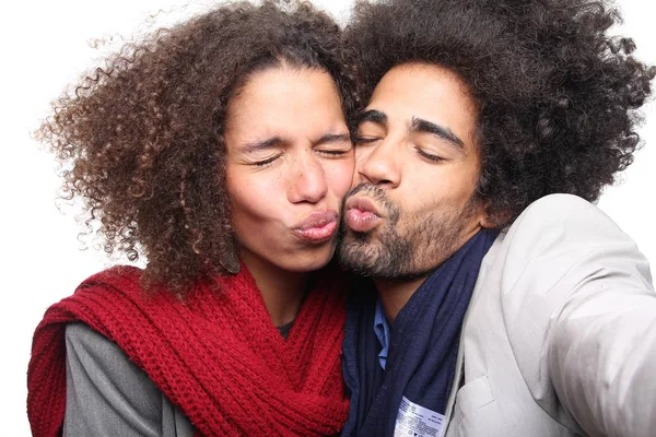 Hermosa Feliz Foto Cabina Amor Pareja — Foto de Stock